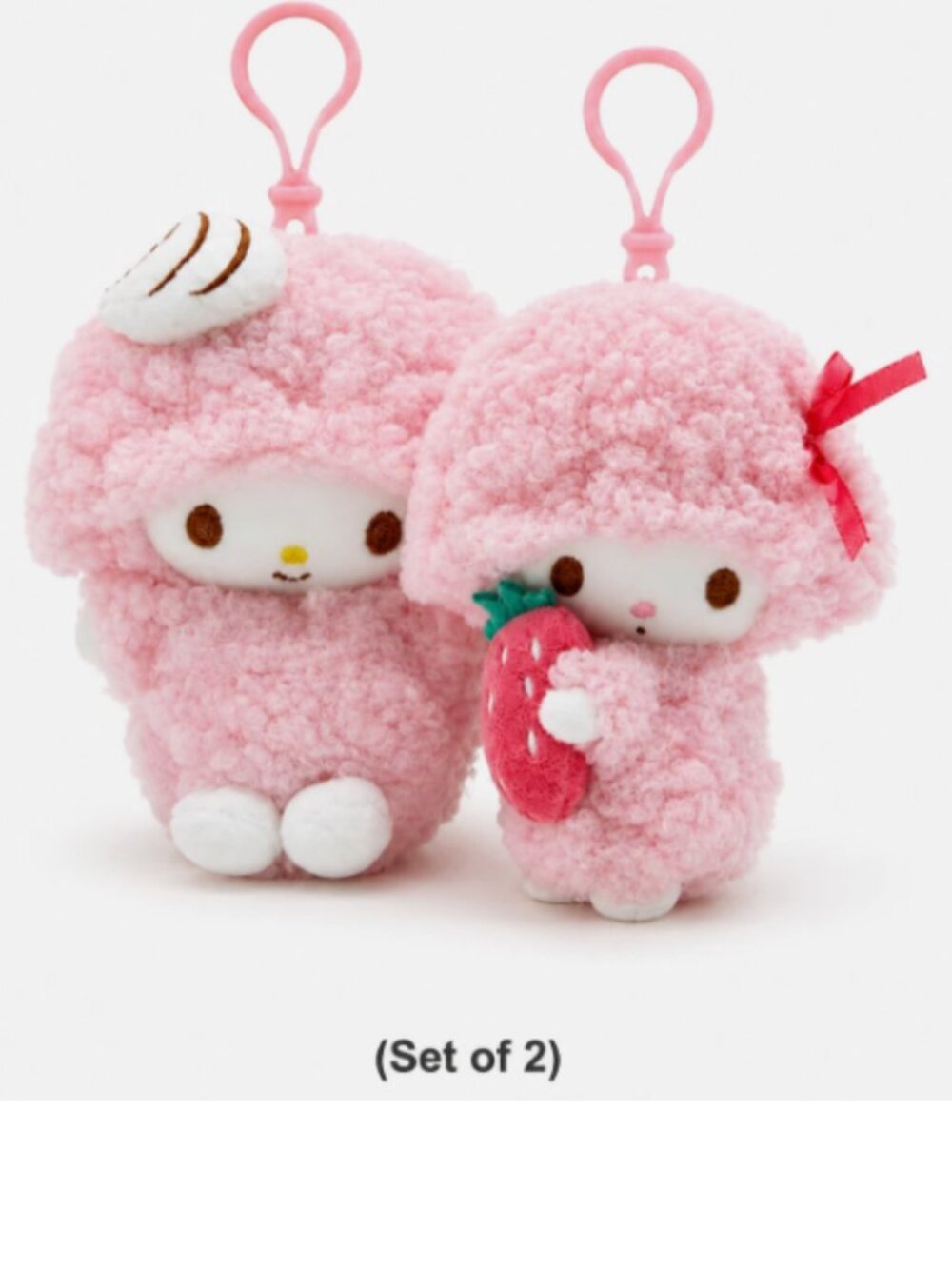 Set x 2 Sweet Piano Melody Strawberry Plush Keychain Charm Bag Holder Toy Purse